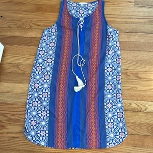Soprano Tank Slip Shift‎ Dress or Cover Up With Tassel Geometric Pattern Size M